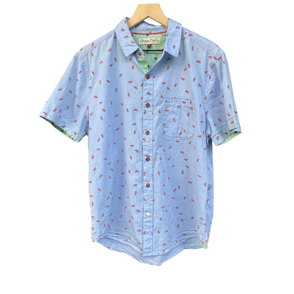 Sovereign Code Mens Size L Watermelon Tropical Resort Button Down Shirt